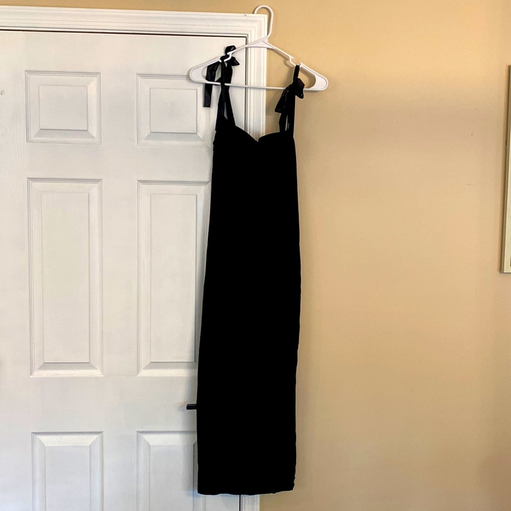 Fashion Nova black midi dress with ribbon tie straps